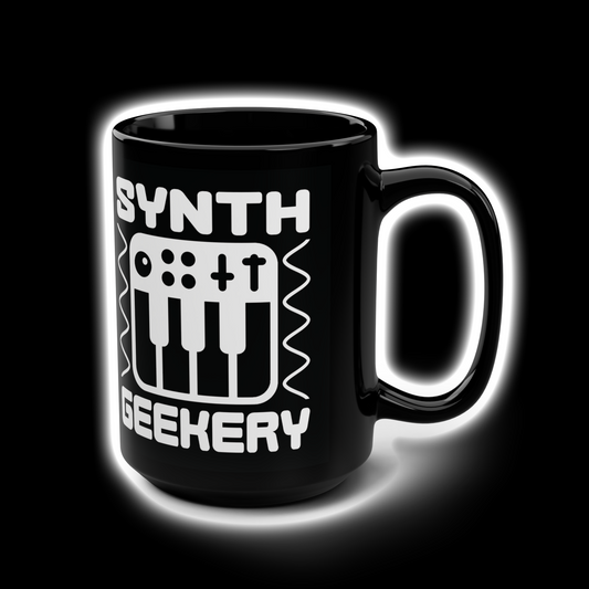 x Synth Geekery at Ranzees - Gloss Black Mug, 15oz