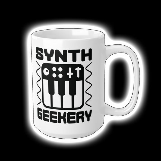 x Synth Geekery at Ranzees - Gloss White Mug, 15oz